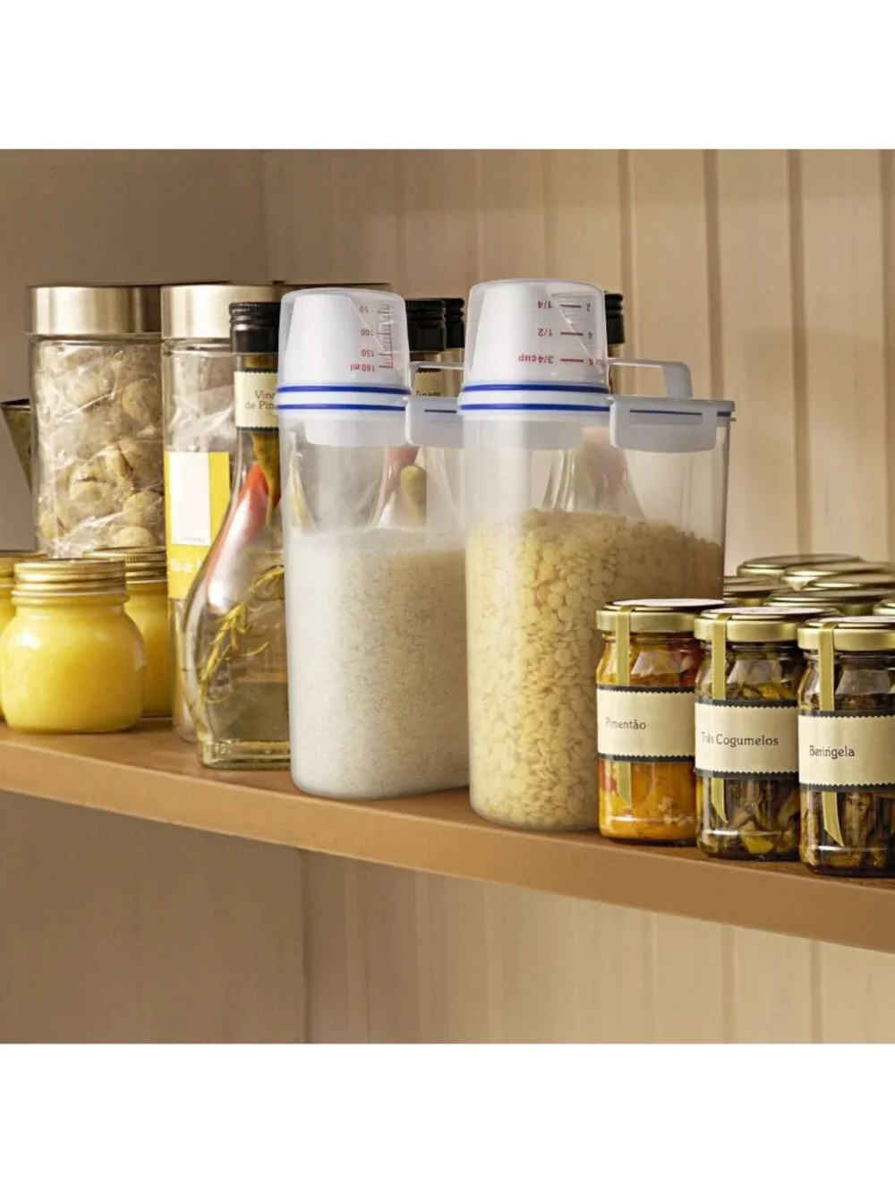 2 Pack Rice Cereal Storage Containers with Measuring Cup & Easy Pour Spout